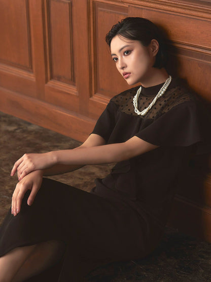 dot flare high neck dress / ドットフレアハイネックドレス