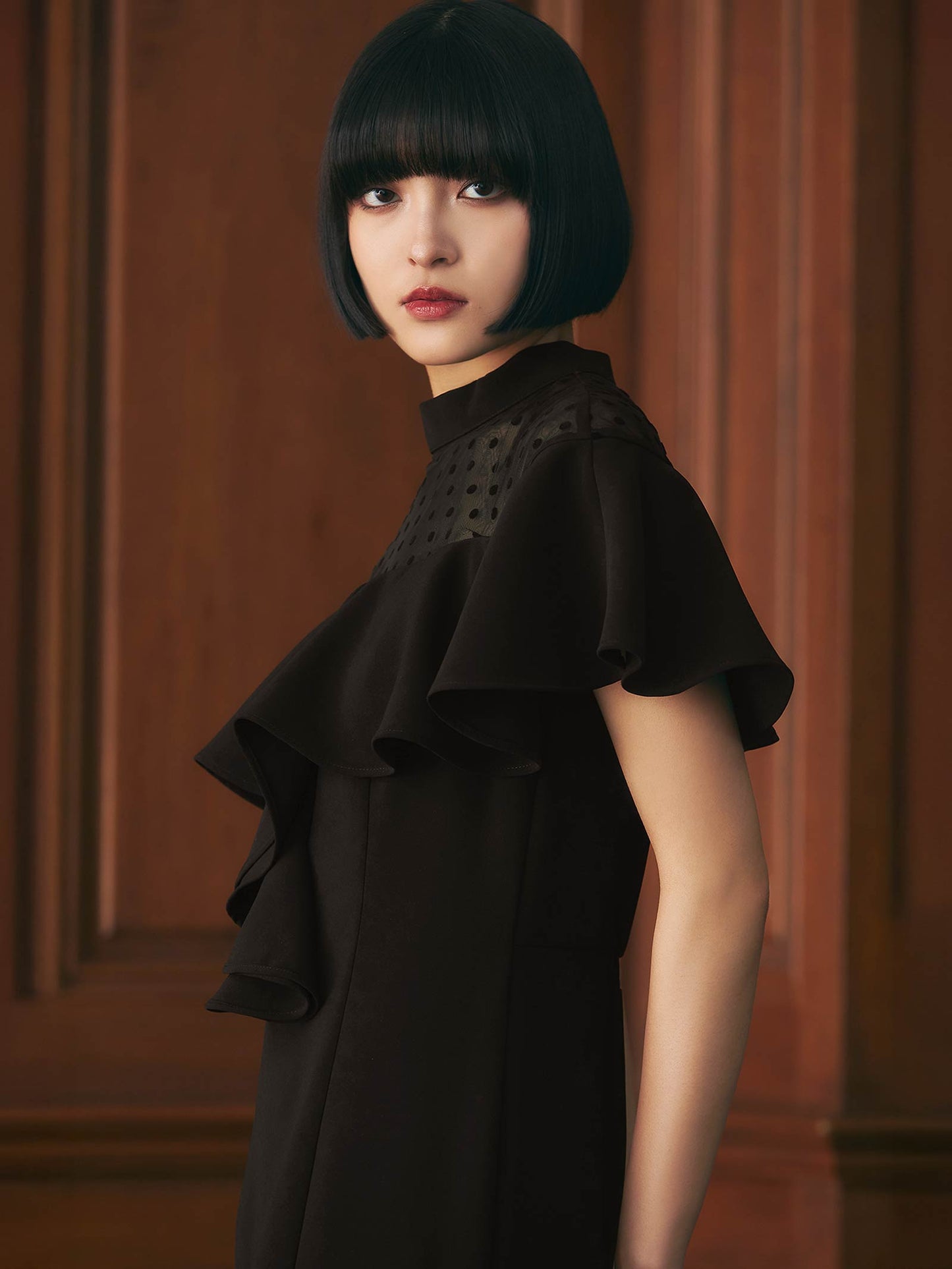 dot flare high neck dress / ドットフレアハイネックドレス