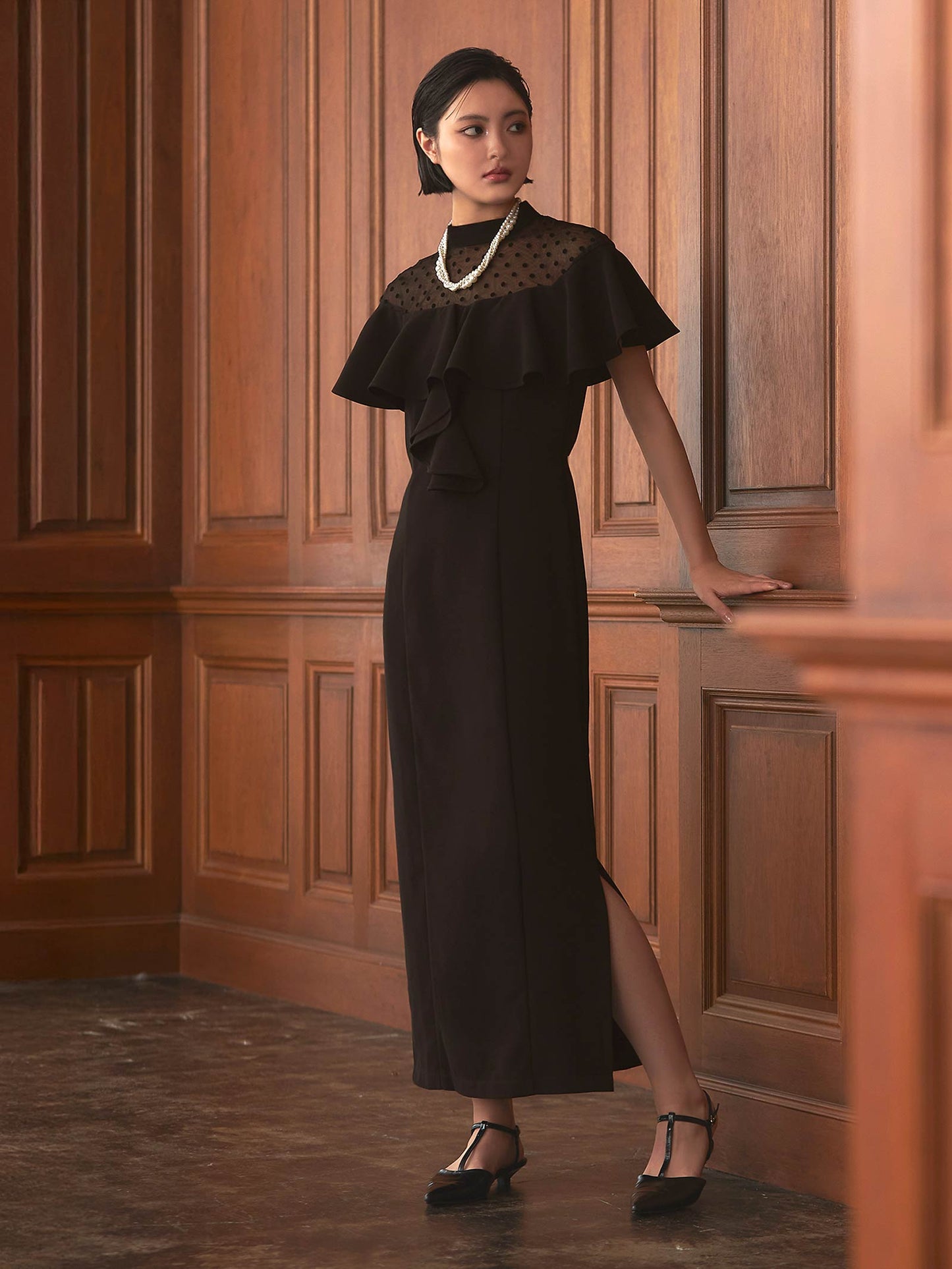 dot flare high neck dress / ドットフレアハイネックドレス