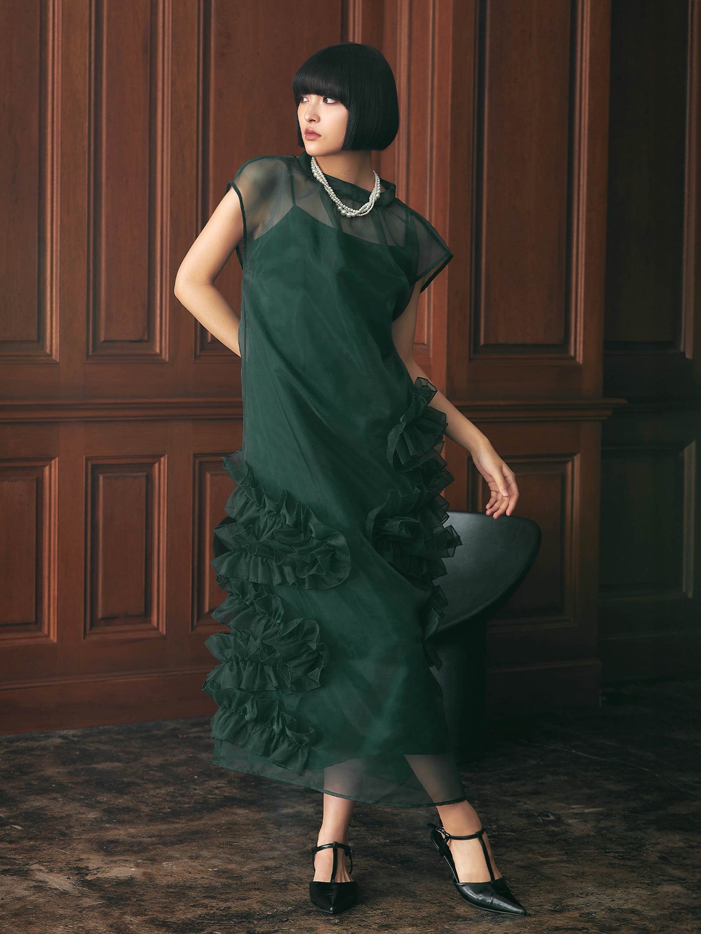 organdy volume skirt dress / オーガンジーボリュームスカートドレス