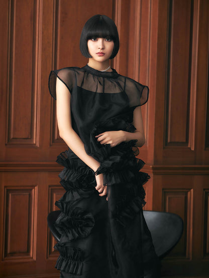 organdy volume skirt dress / オーガンジーボリュームスカートドレス