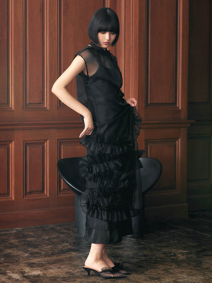 organdy volume skirt dress / オーガンジーボリュームスカートドレス