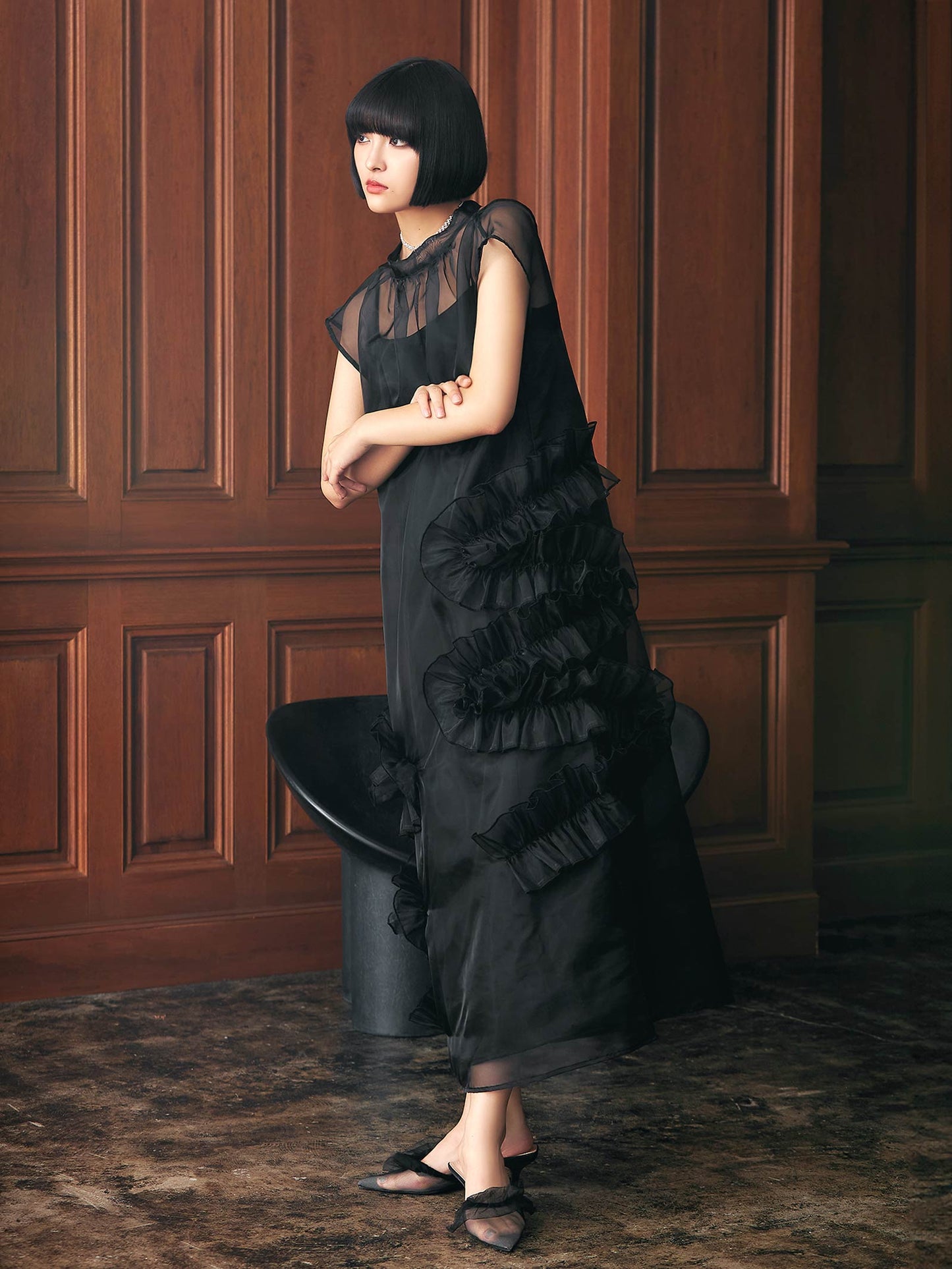 organdy volume skirt dress / オーガンジーボリュームスカートドレス