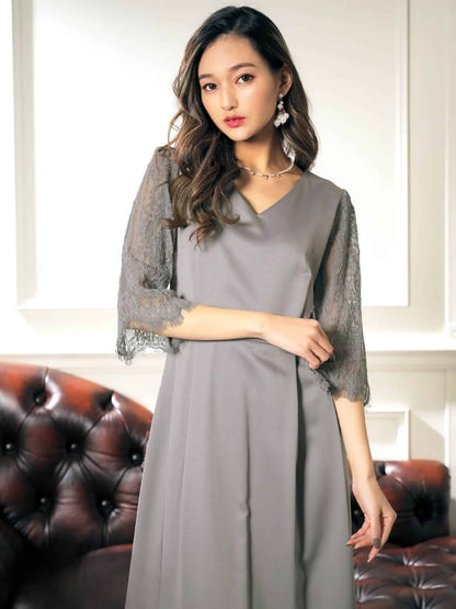 embroidery lace dress / エンブロイダリーレースレイヤードミモレ丈ワンピースドレス