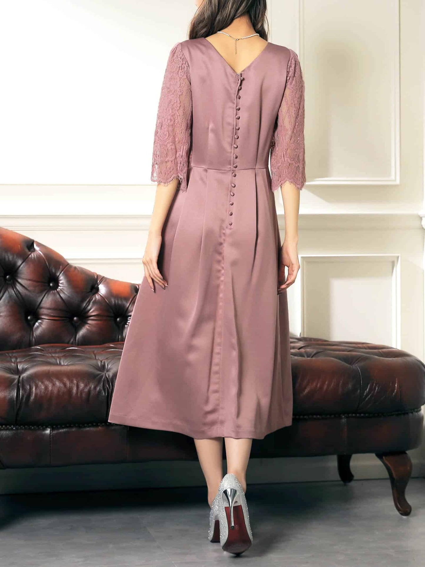 embroidery lace dress / エンブロイダリーレースレイヤードミモレ丈ワンピースドレス