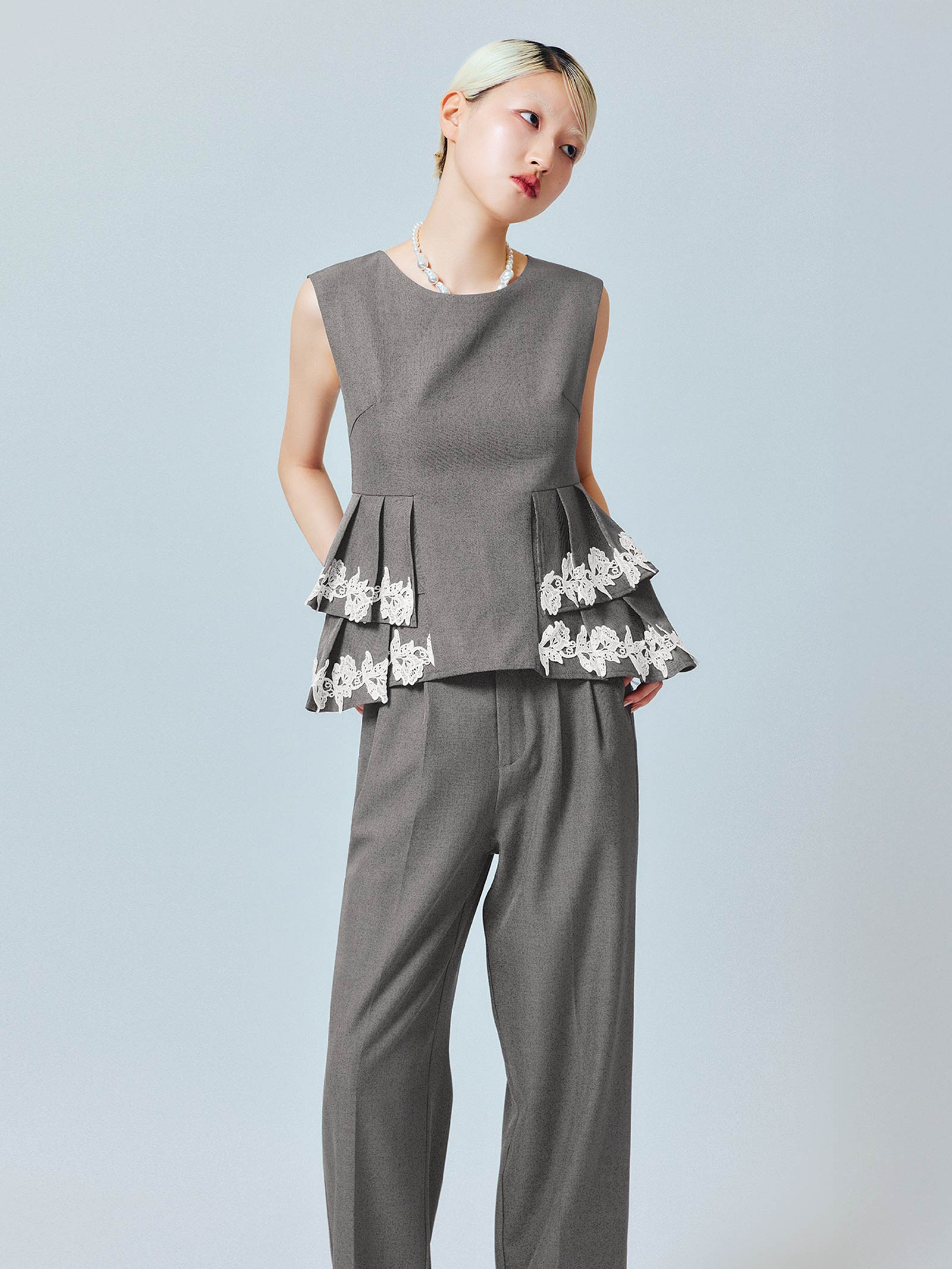 point lace pants setup / ポイントレースパンツセットアップ