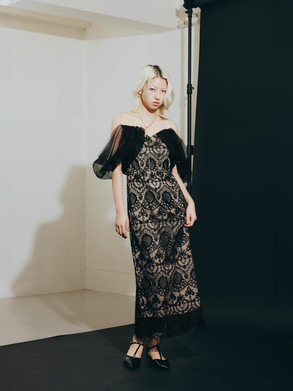 offsholder lace dress / オフショルダーレースドレス
