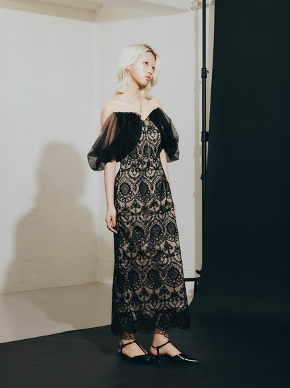 offsholder lace dress / オフショルダーレースドレス