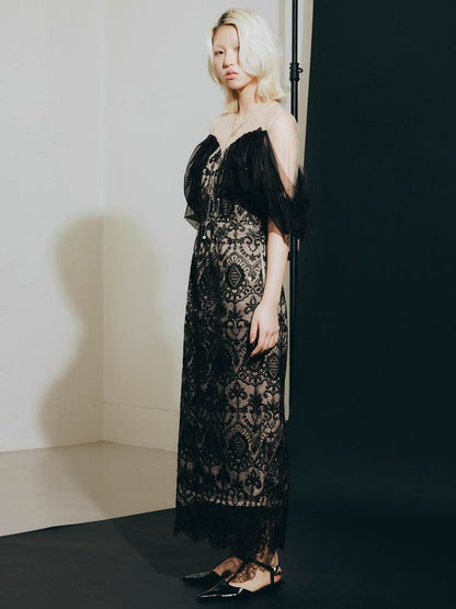 offsholder lace dress / オフショルダーレースドレス