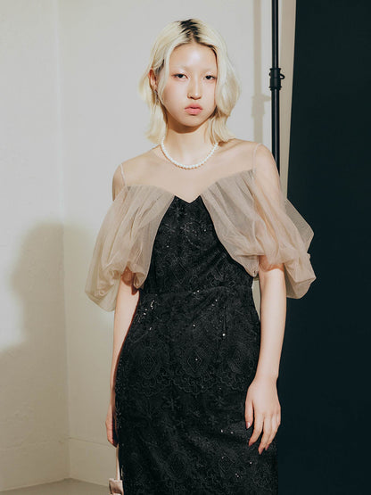 offsholder lace dress / オフショルダーレースドレス