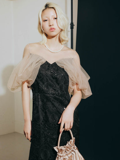 offsholder lace dress / オフショルダーレースドレス
