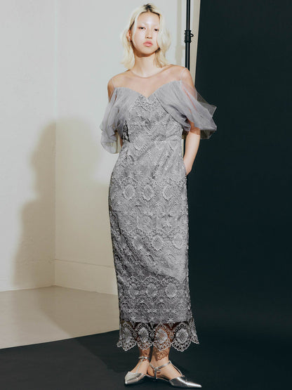 offsholder lace dress / オフショルダーレースドレス