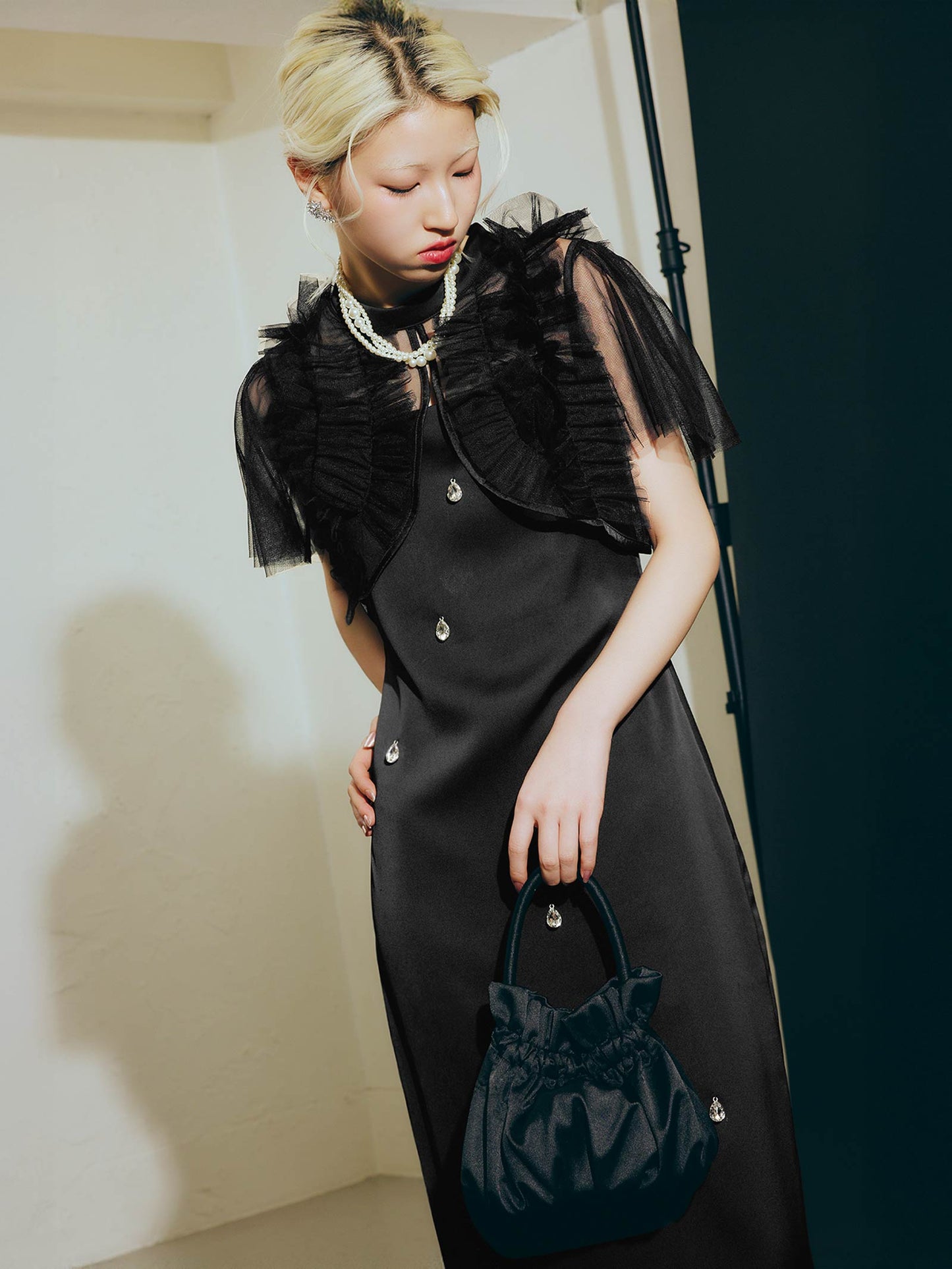 satiin bijou set dress / サテンビジューセットドレス