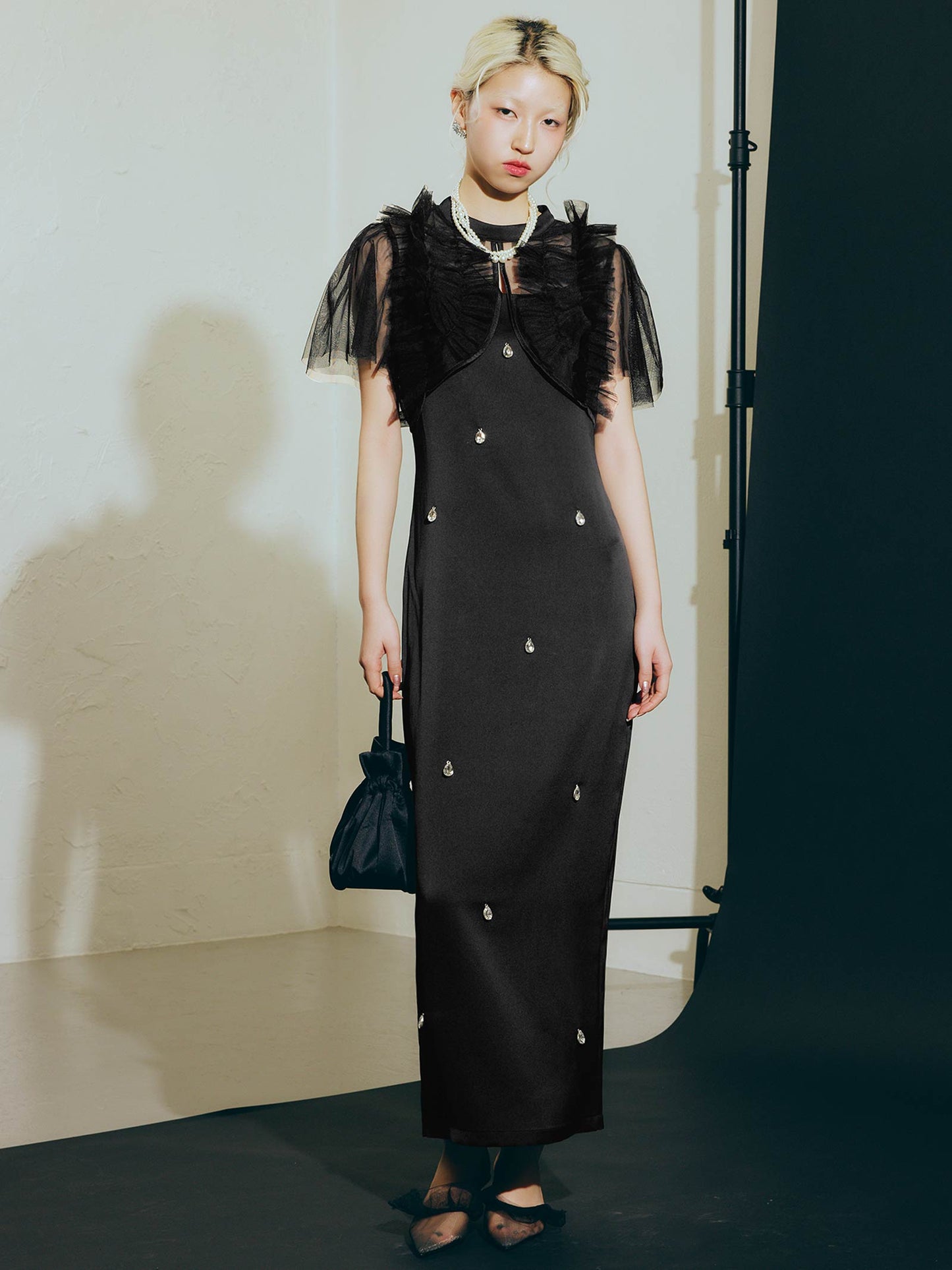 satiin bijou set dress / サテンビジューセットドレス