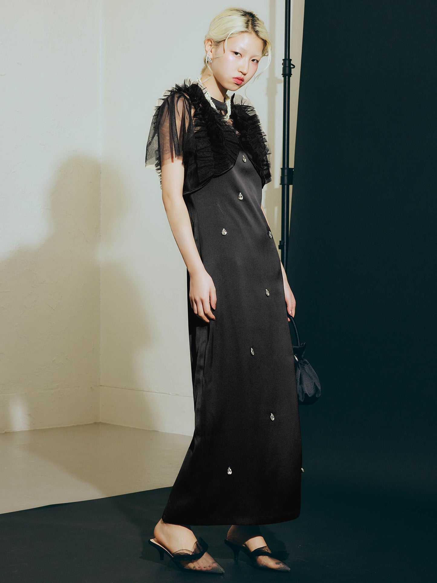 satiin bijou set dress / サテンビジューセットドレス