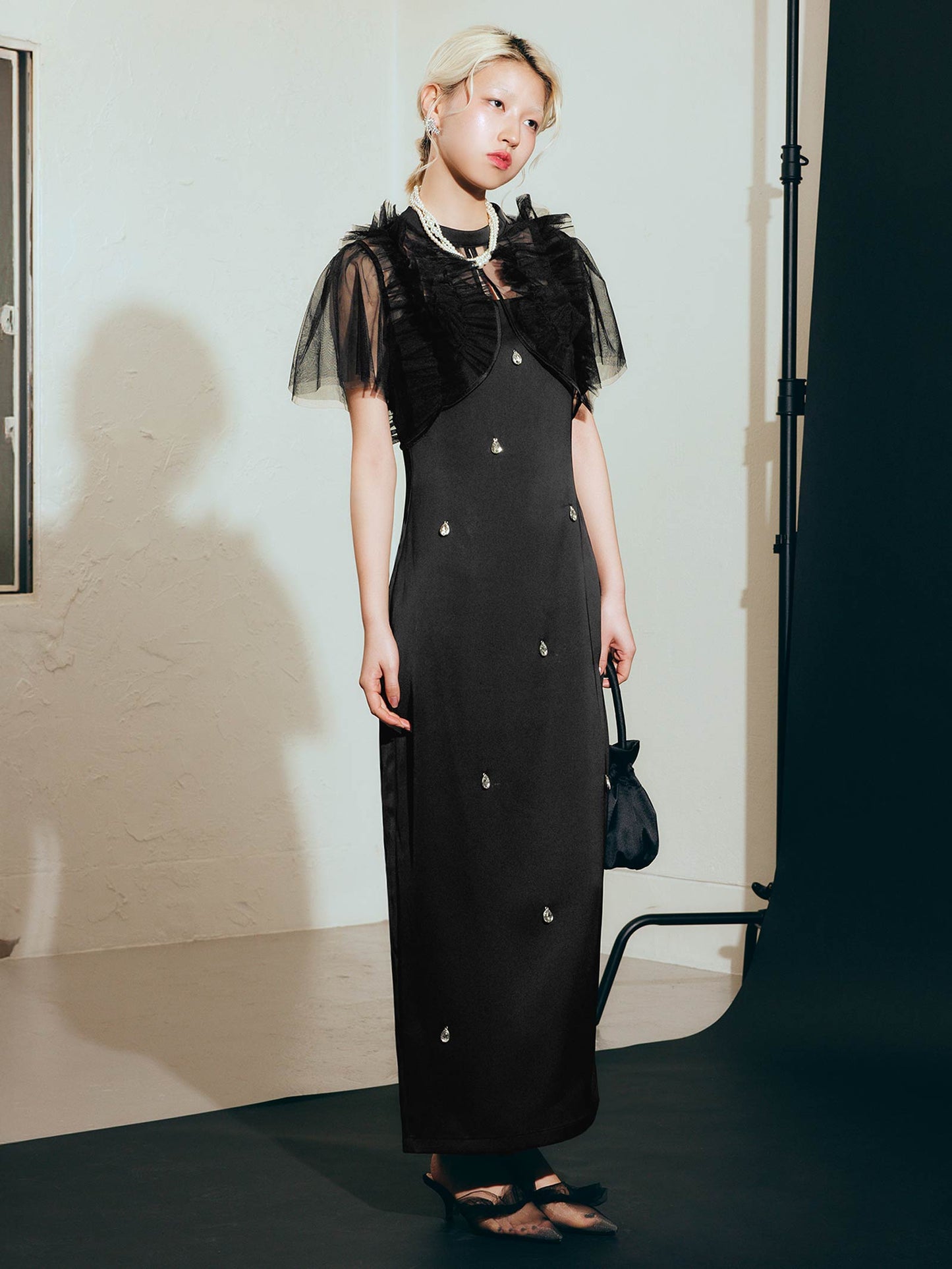 satiin bijou set dress / サテンビジューセットドレス