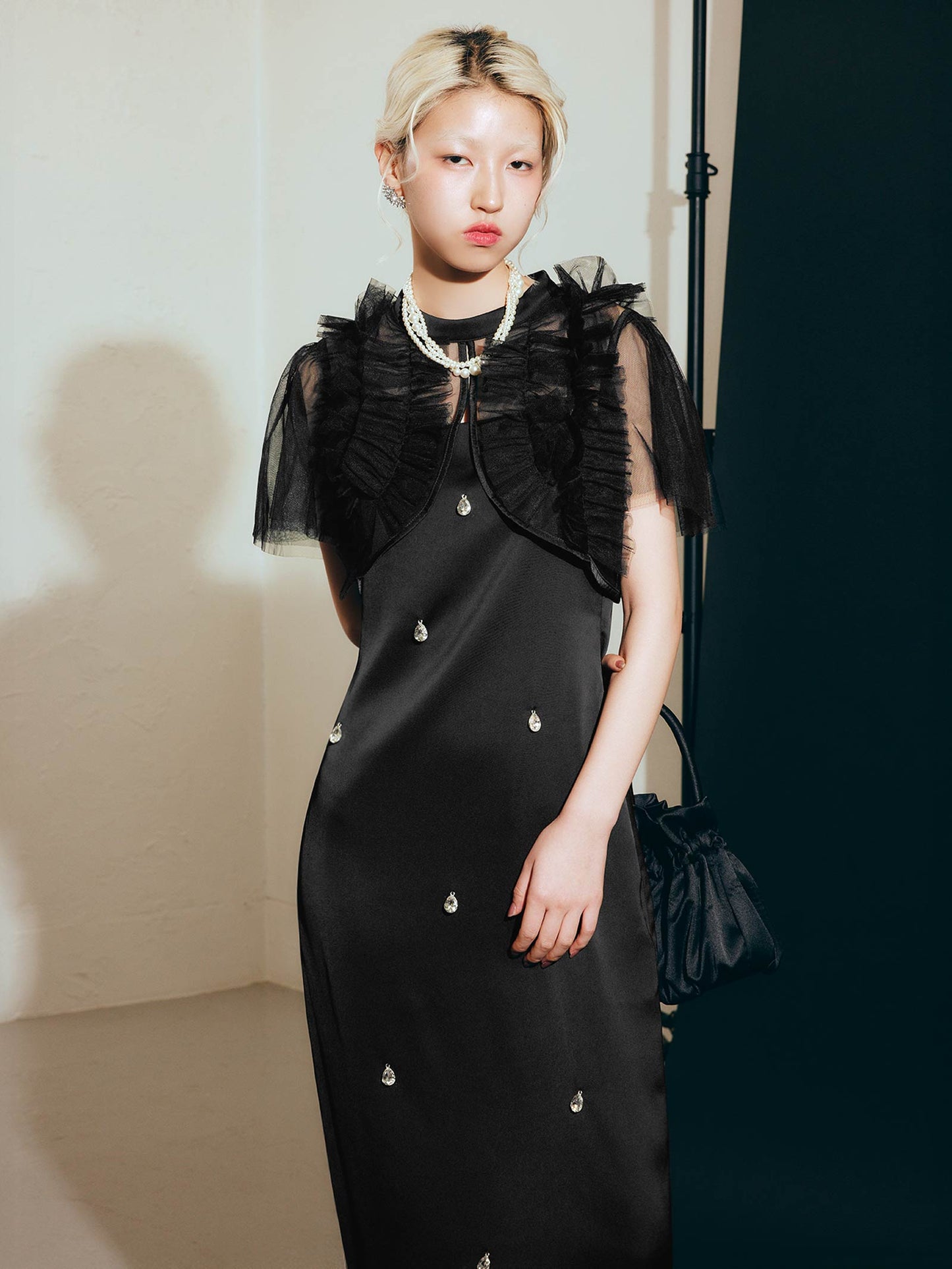 satiin bijou set dress / サテンビジューセットドレス