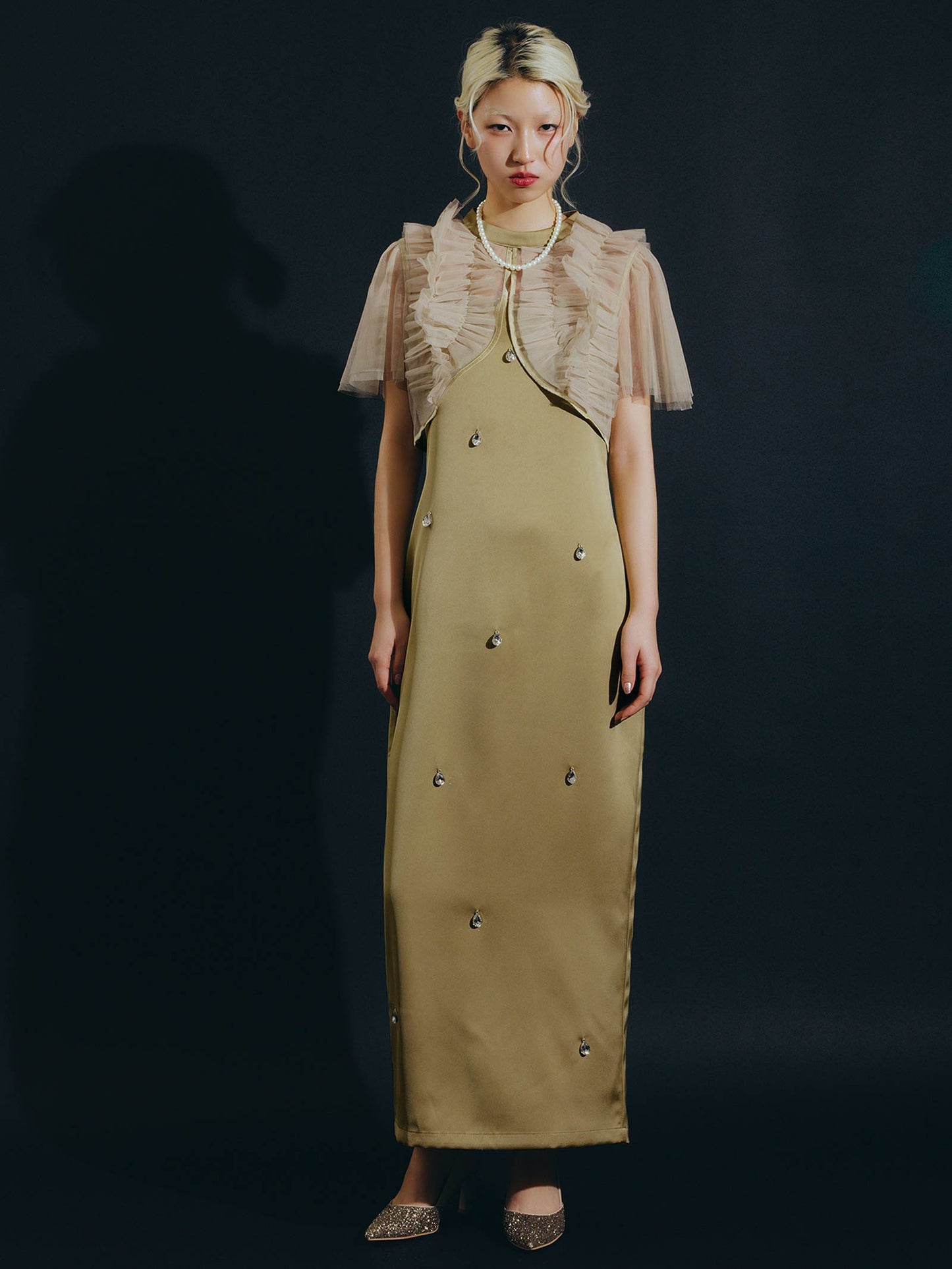 satiin bijou set dress / サテンビジューセットドレス
