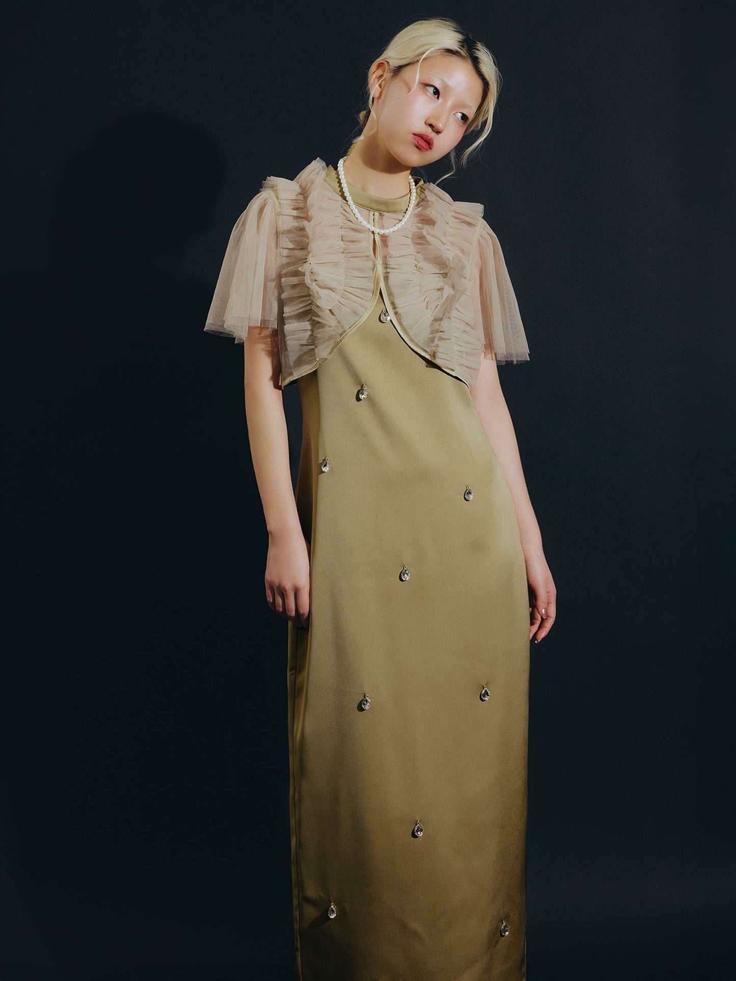 satiin bijou set dress / サテンビジューセットドレス