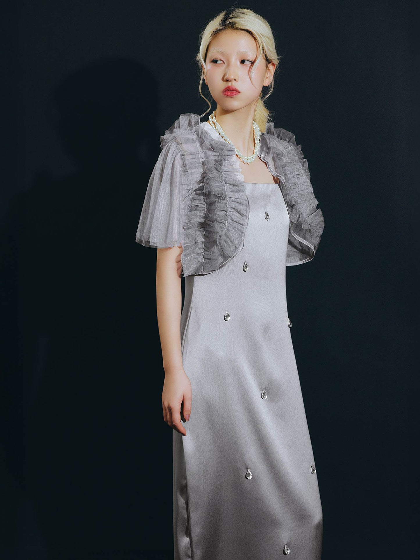 satiin bijou set dress / サテンビジューセットドレス