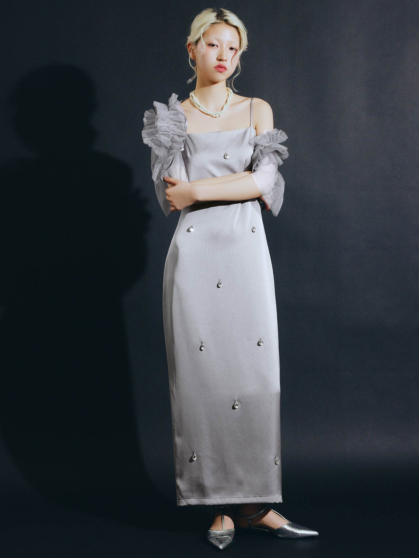 satiin bijou set dress / サテンビジューセットドレス