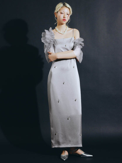 satiin bijou set dress / サテンビジューセットドレス