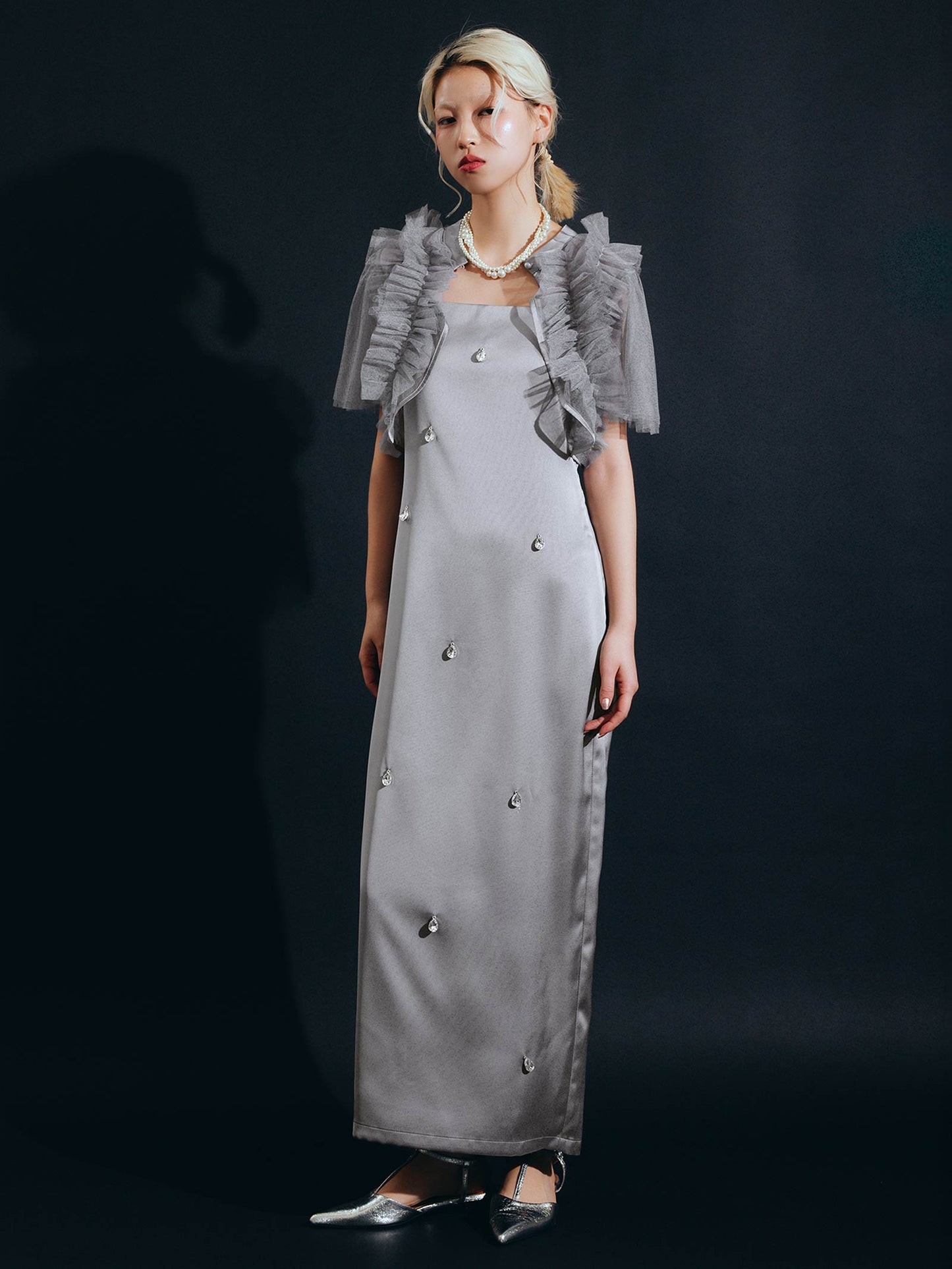 satiin bijou set dress / サテンビジューセットドレス