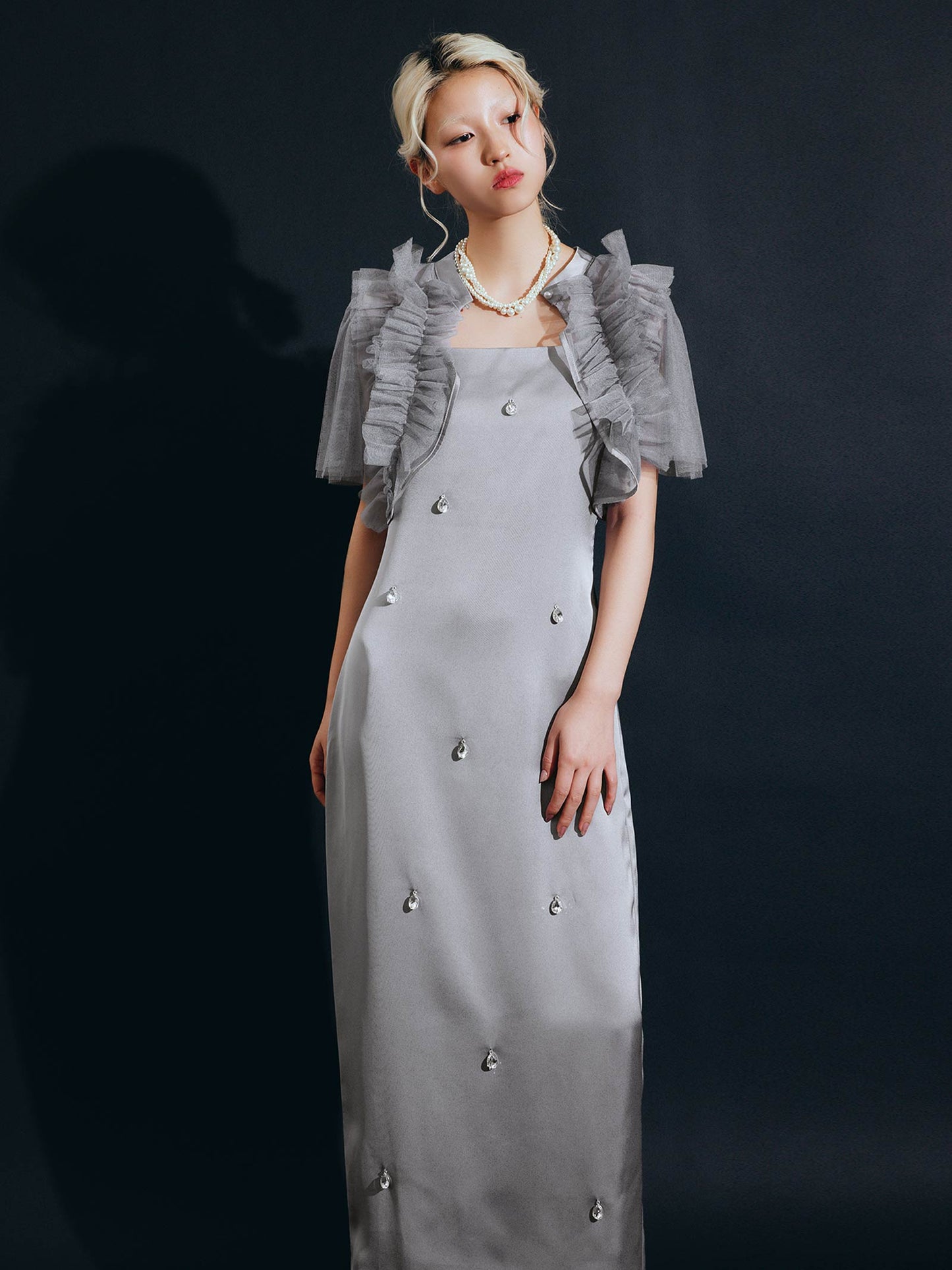 satiin bijou set dress / サテンビジューセットドレス