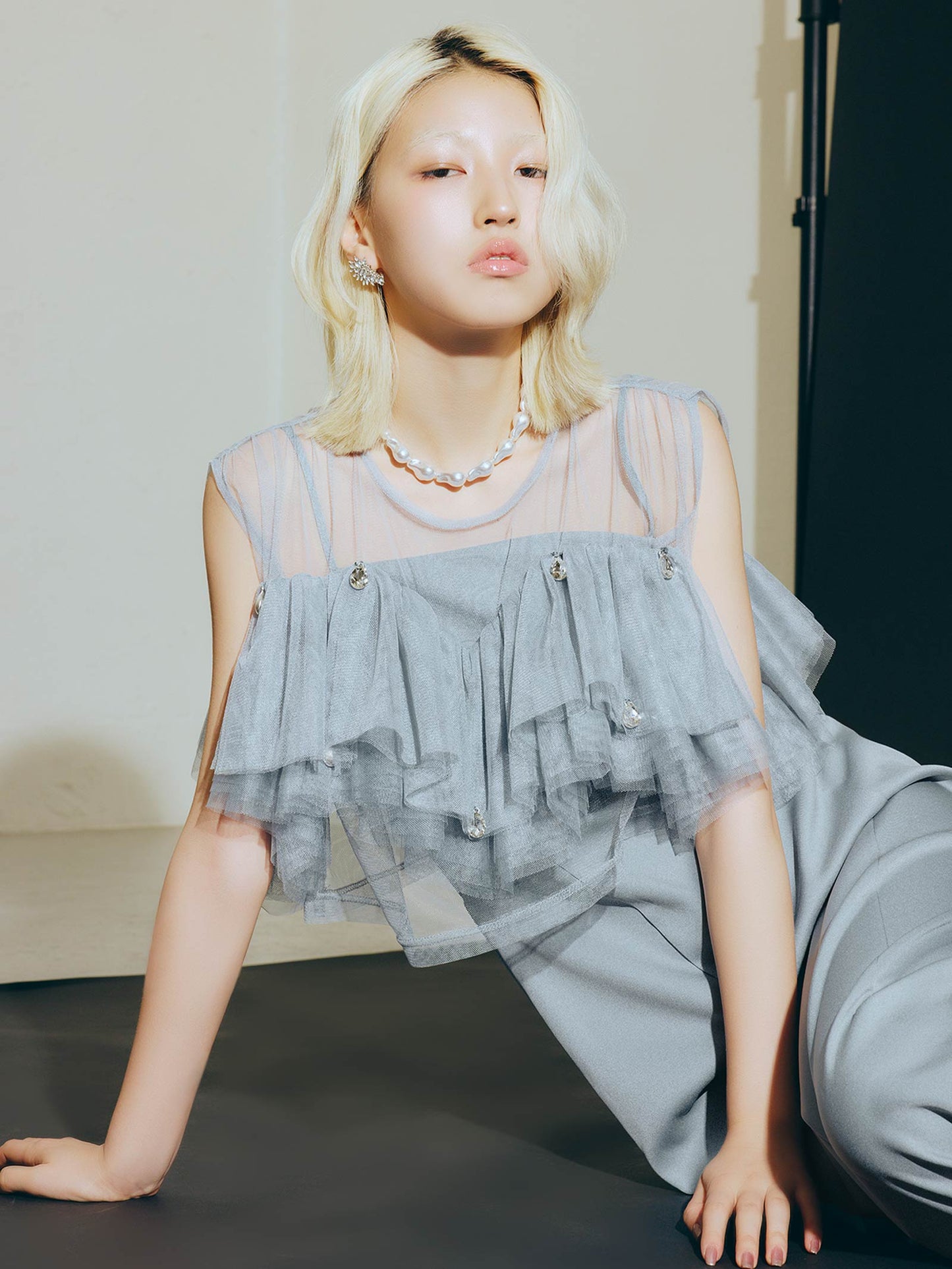 drop bijou frill top / ドロップビジューフリルトップ