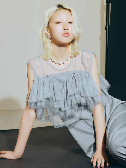 drop bijou frill top / ドロップビジューフリルトップ