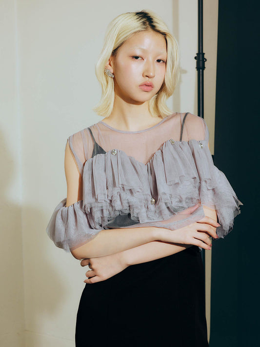 drop bijou frill top / ドロップビジューフリルトップ