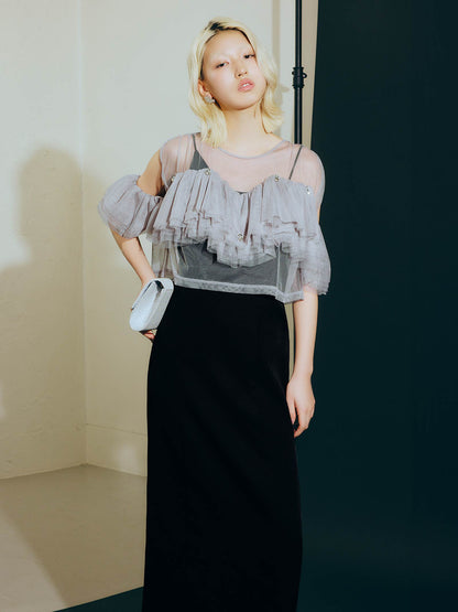 drop bijou frill top / ドロップビジューフリルトップ