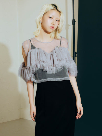 drop bijou frill top / ドロップビジューフリルトップ