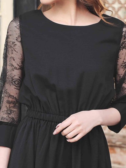 lace sleeve waist mark dress / レーススリーブウエストマークアンクル丈ワンピースドレス