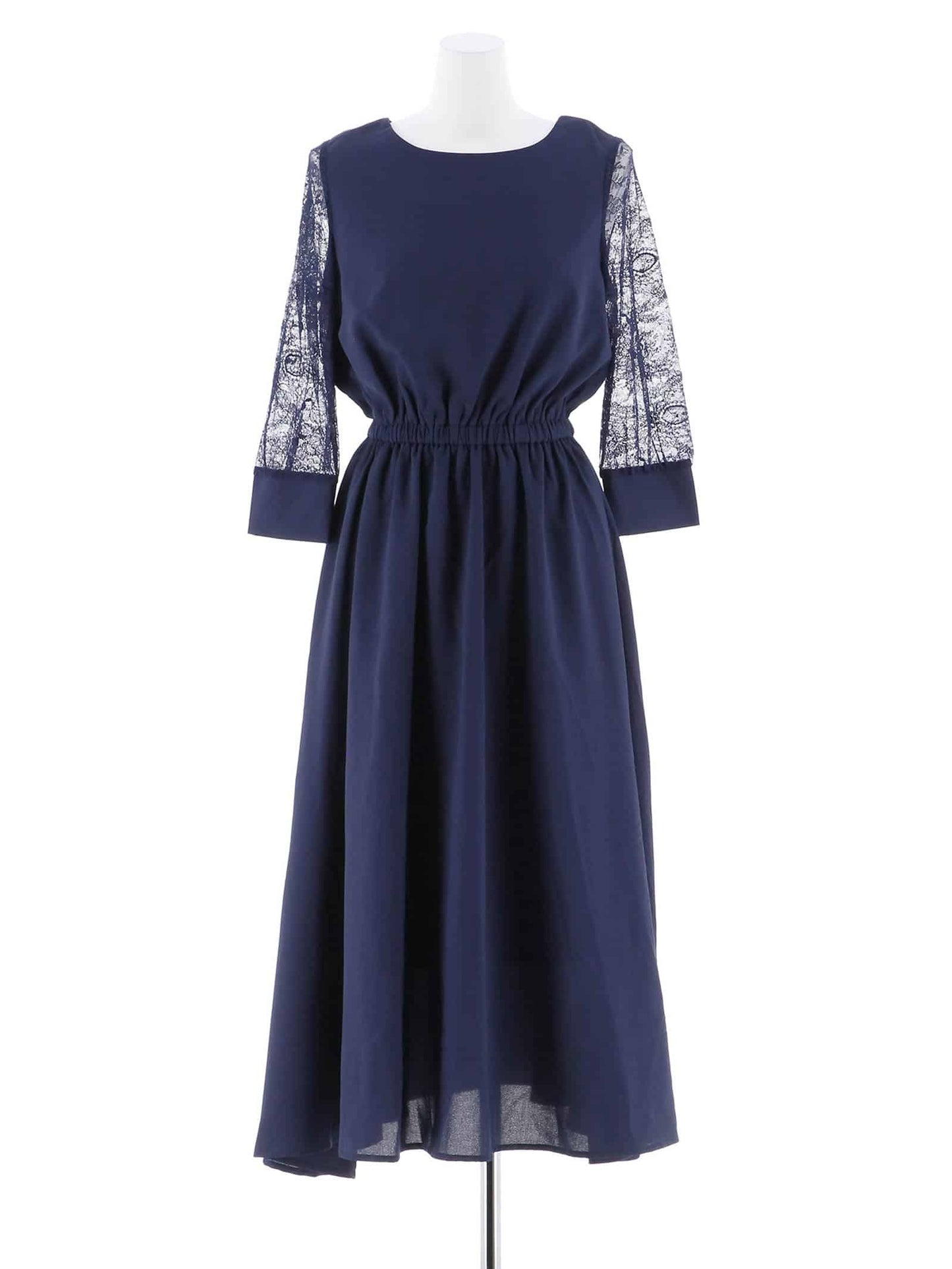 lace sleeve waist mark dress / レーススリーブウエストマークアンクル丈ワンピースドレス