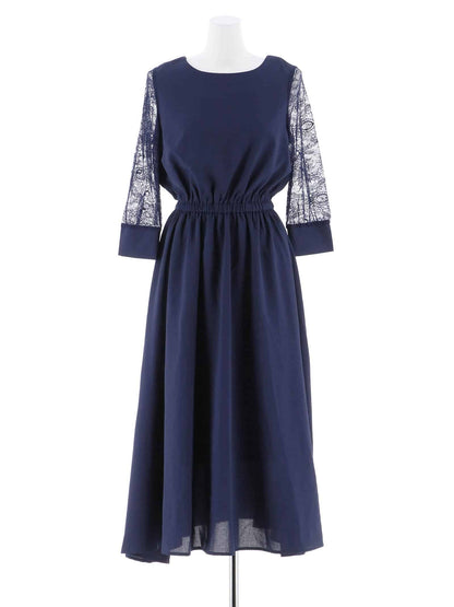 lace sleeve waist mark dress / レーススリーブウエストマークアンクル丈ワンピースドレス