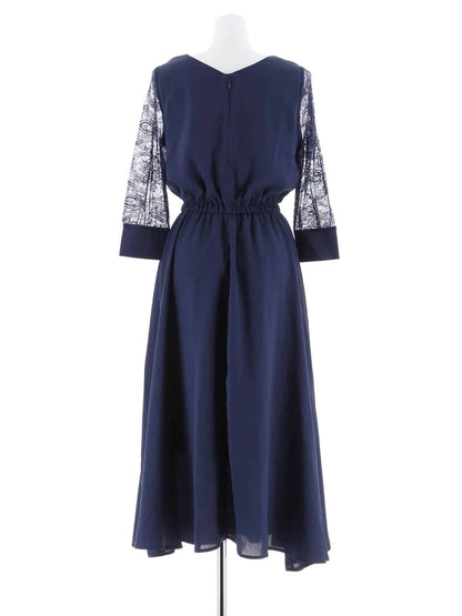 lace sleeve waist mark dress / レーススリーブウエストマークアンクル丈ワンピースドレス