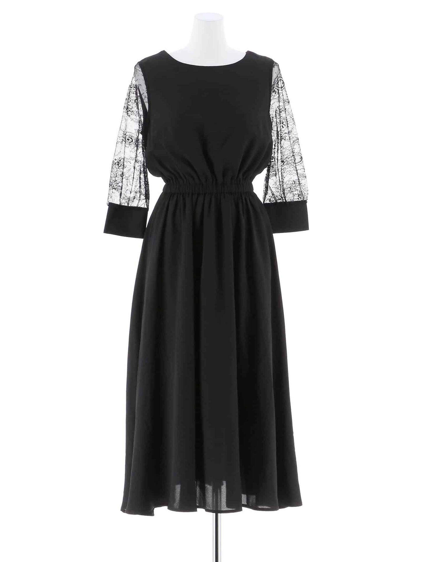 lace sleeve waist mark dress / レーススリーブウエストマークアンクル丈ワンピースドレス
