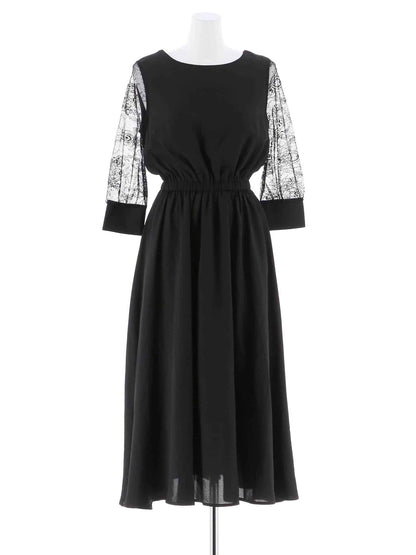 lace sleeve waist mark dress / レーススリーブウエストマークアンクル丈ワンピースドレス