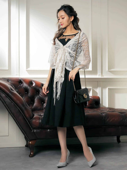 star tulle bustier dress / 星柄チュールレースビスチェ風デザイン膝丈ドレス