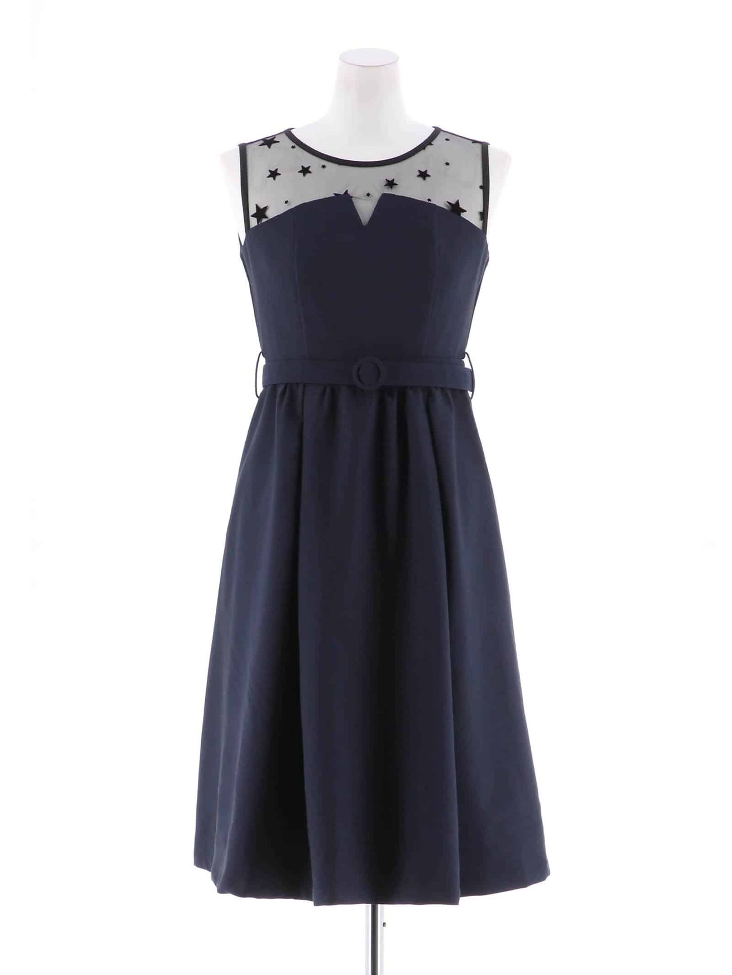 star tulle bustier dress / 星柄チュールレースビスチェ風デザイン膝丈ドレス