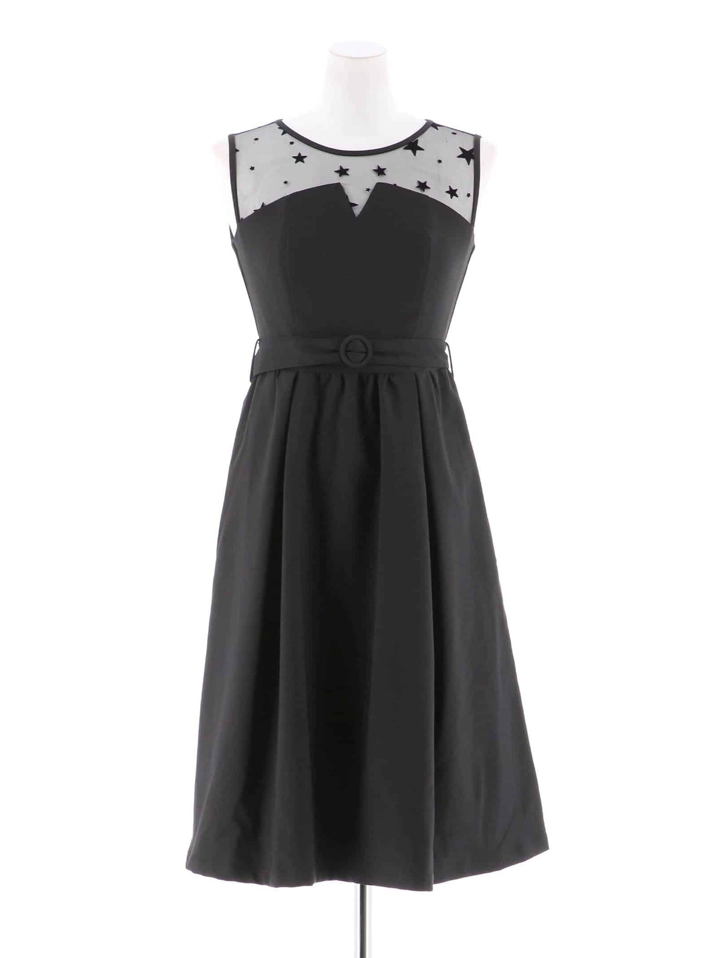 star tulle bustier dress / 星柄チュールレースビスチェ風デザイン膝丈ドレス