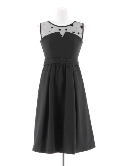 star tulle bustier dress / 星柄チュールレースビスチェ風デザイン膝丈ドレス