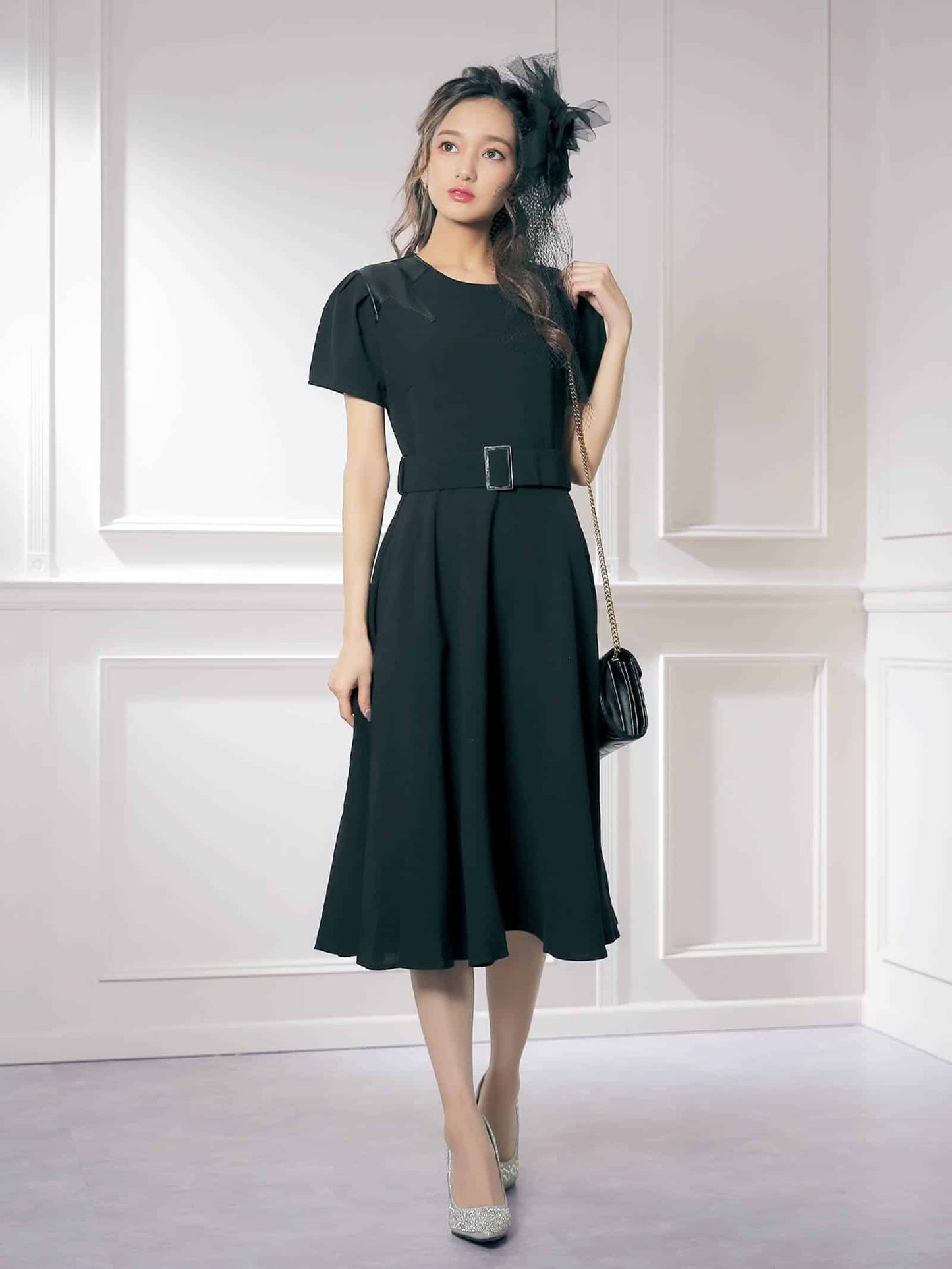 star patchwork flare dress / ボリュームスリーブ星柄パッチワークフレア膝丈ドレス