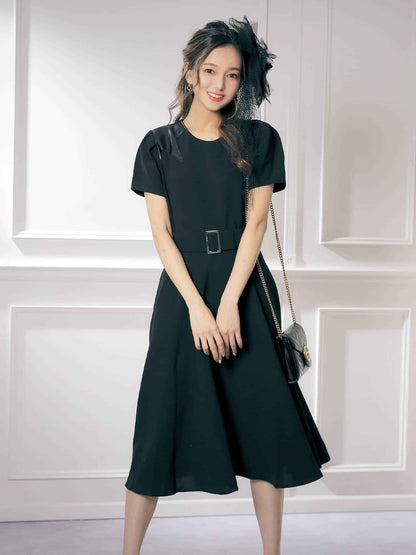star patchwork flare dress / ボリュームスリーブ星柄パッチワークフレア膝丈ドレス
