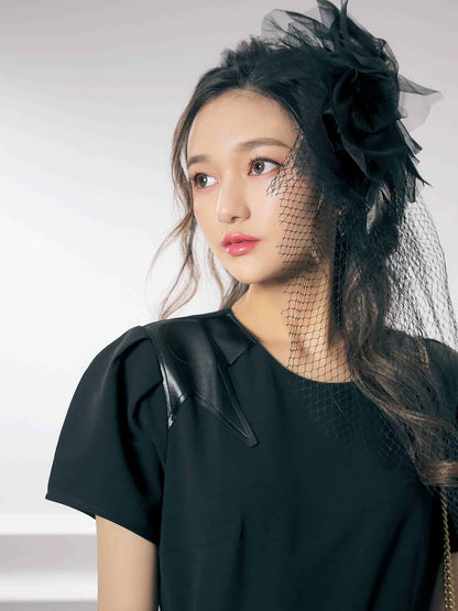star patchwork flare dress / ボリュームスリーブ星柄パッチワークフレア膝丈ドレス