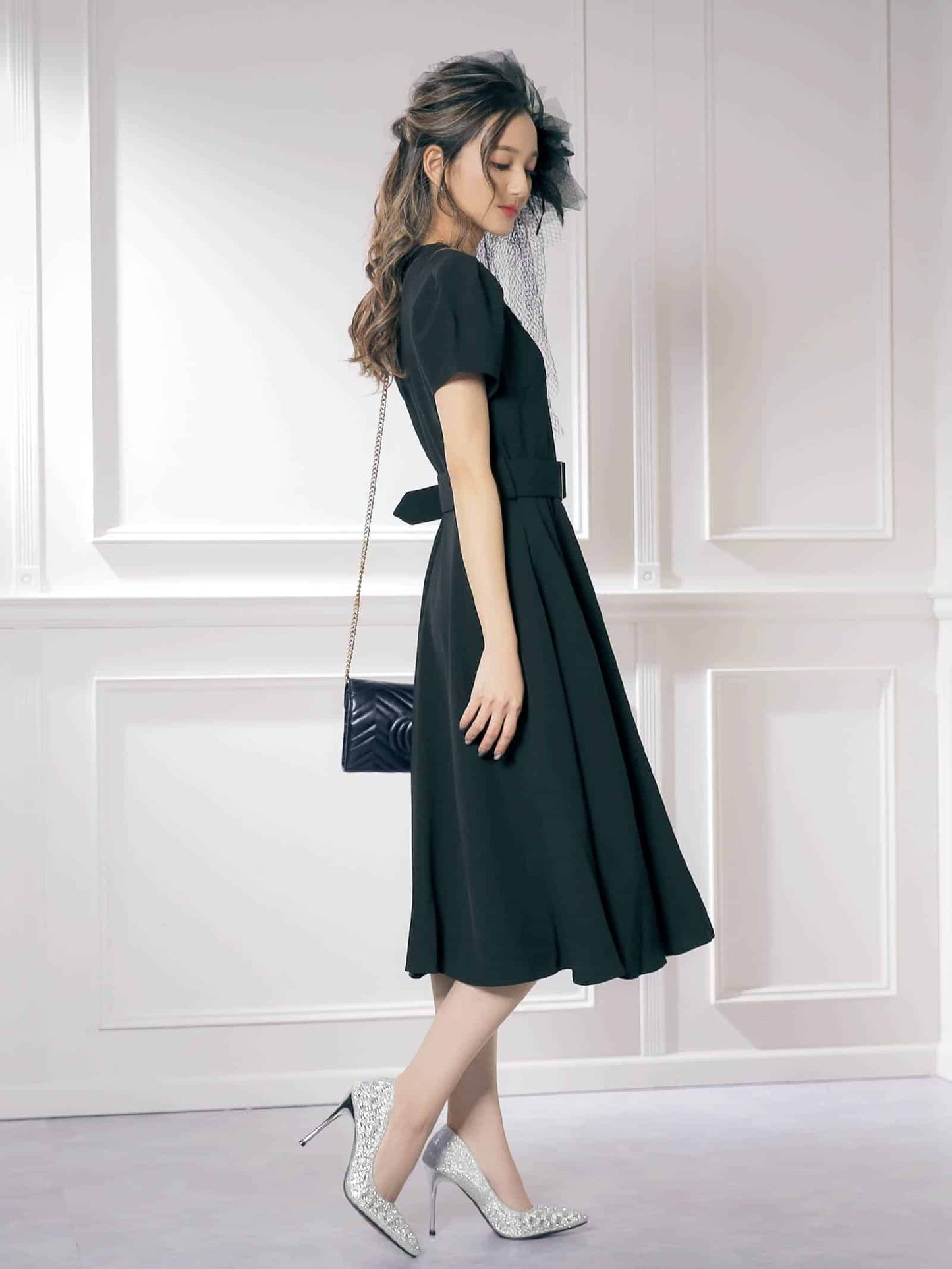 star patchwork flare dress / ボリュームスリーブ星柄パッチワークフレア膝丈ドレス