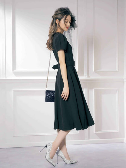 star patchwork flare dress / ボリュームスリーブ星柄パッチワークフレア膝丈ドレス