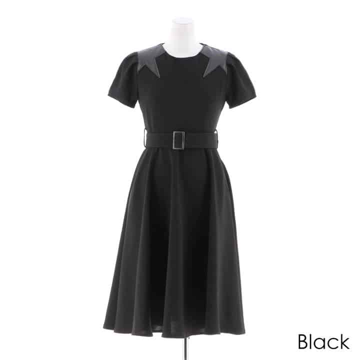 star patchwork flare dress / ボリュームスリーブ星柄パッチワークフレア膝丈ドレス