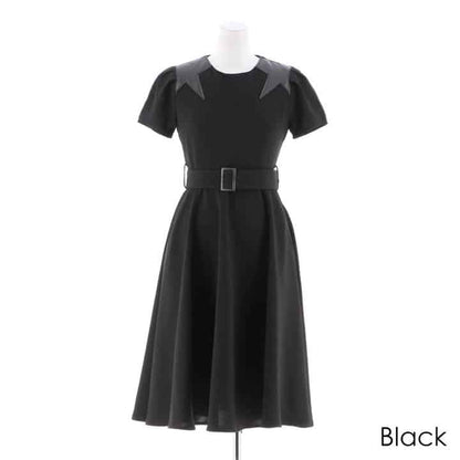 star patchwork flare dress / ボリュームスリーブ星柄パッチワークフレア膝丈ドレス